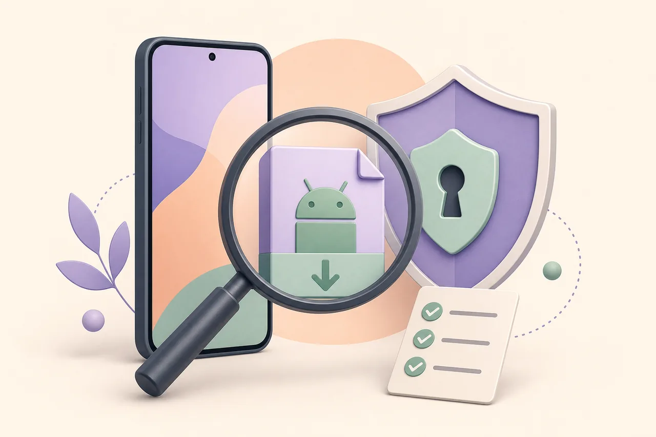Illustration editoriale sur la verification d une source de telechargement Android et du risque pour la confidentialite