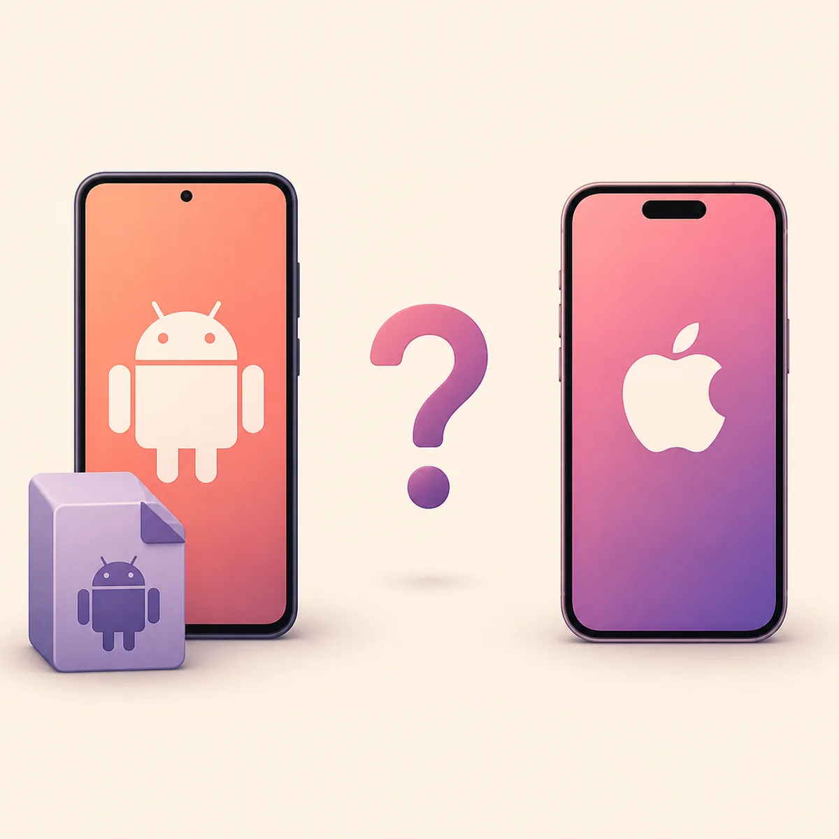 Confronto concettuale tra un telefono Android con APK e un iPhone con disponibilità sconosciuta