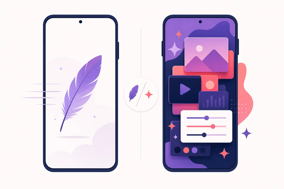 Comparaison éditoriale entre application Android légère et application riche en fonctions